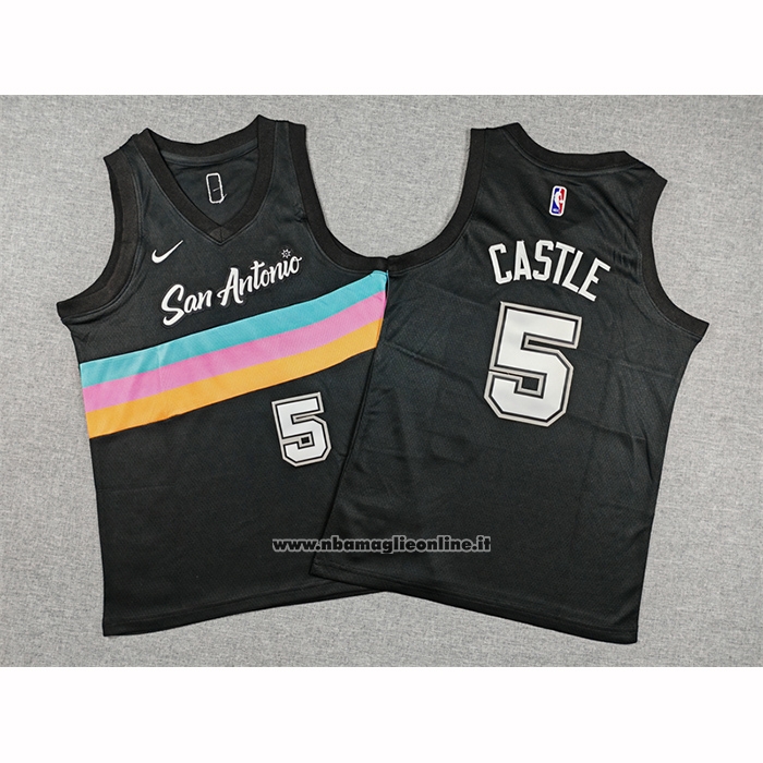Maglia Bambino San Antonio Spurs Stephon Castle No 5 Citta 2025-26 Nero